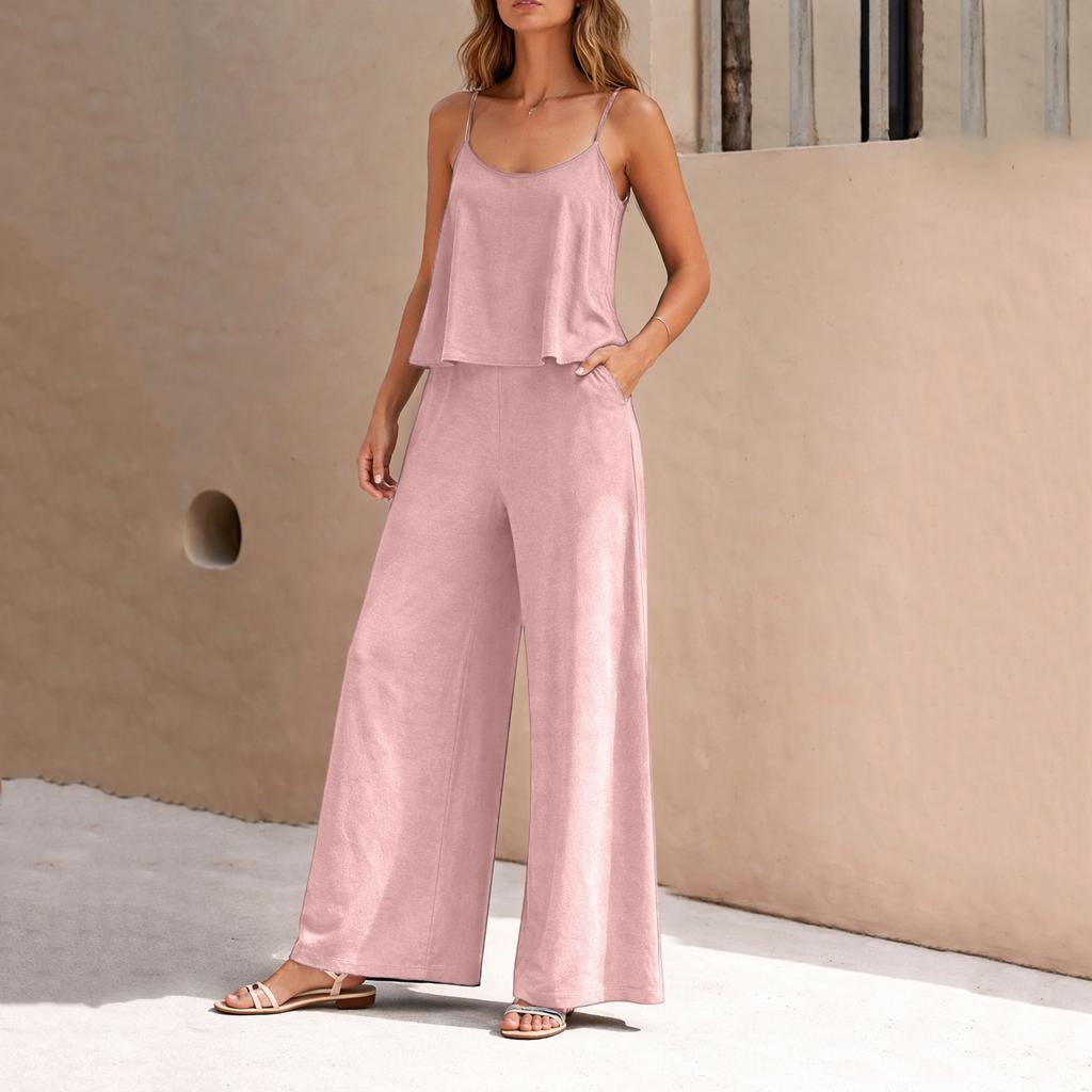 Damenmode Lässig -Farbe Elegant Zweiteiliges Set: Rundhals-Weste und Weitbeinige Hosen