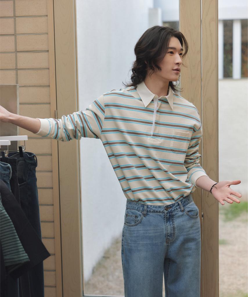 NONBLANK Striped Rugby T-Shirt_Beige