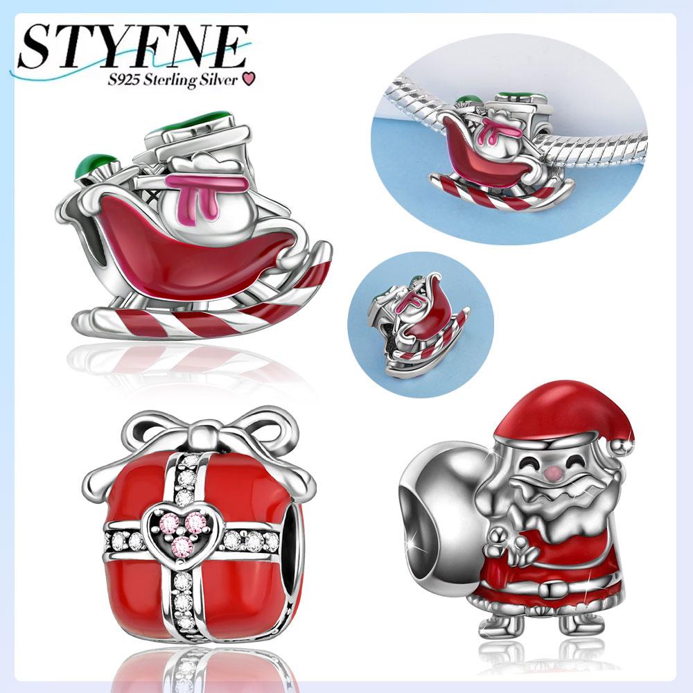 Copper Plated Original Charms Christmas Red Santa Snowman Gift Box Beads Fit Bracelet Women'S Jewelry Gift