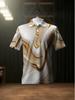 [Print Design - Not Textured] Men'S Lightweight Polyester Polo Shirt with Golden Swirl Print, Casual Wear for Restaurant Or Living Room, Breathable
