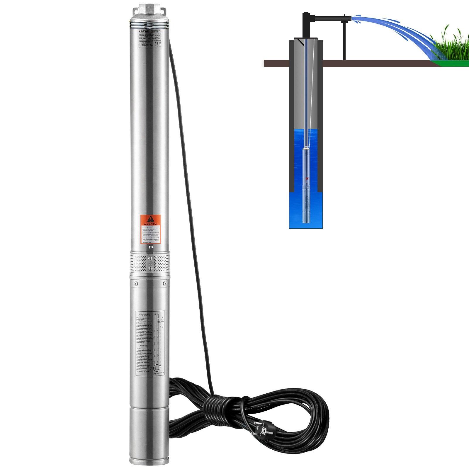 VEVOR Deep Well Submersible Pump, 2HP/1500W