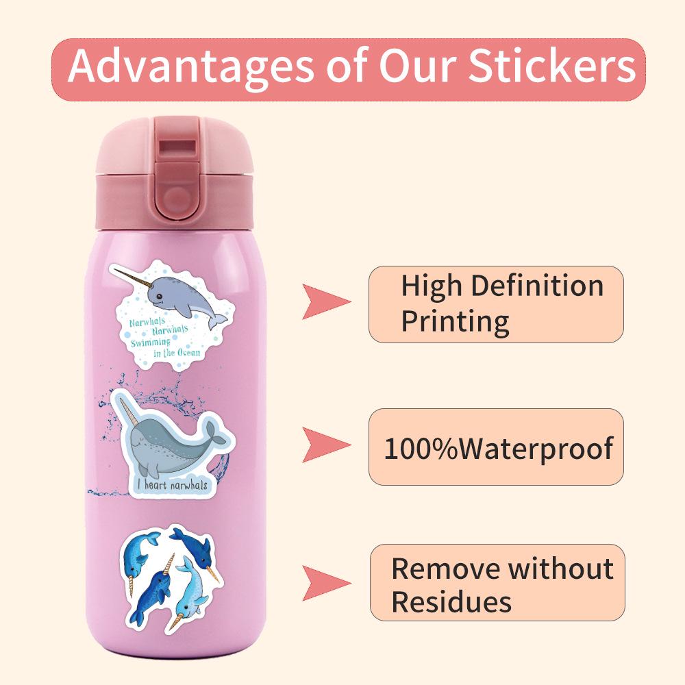 60-Piece Narwhal Cartoon Animal Graffiti Stickers for Notebook & Luggage Decoration
