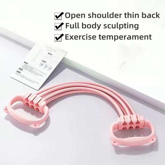 Adjustable 6-Tube Fitness Resistance Band with Cat Ear Handle Men Women Arm Shoulder Back Stretch Exercise Strap
