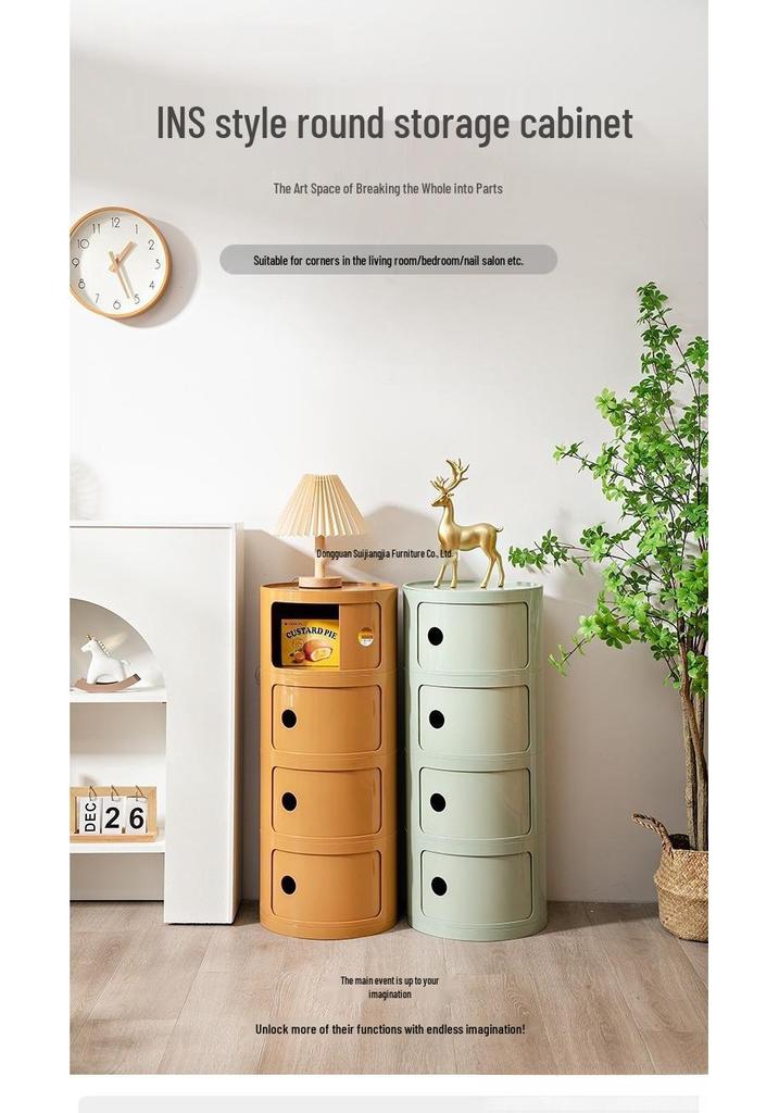 Nordischer Moderner Minimalistischer Weißer Runder Kleiner Nachttisch - Kreativer Mini Einfacher Kunststoff Beistellschrank