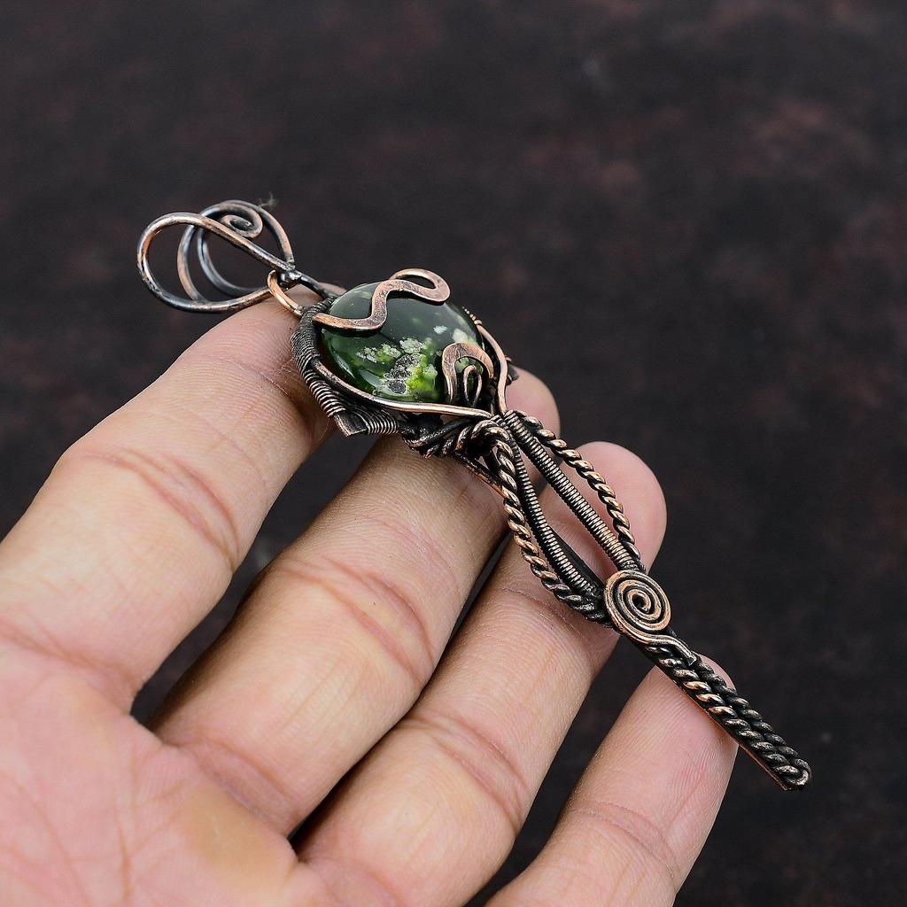 Australian Chrome Chalcedony Pendant Copper Wire Wrapped Gemstone Pendant Handmade Pendant Unique Copper Design Jewelry Gift For Anniversary