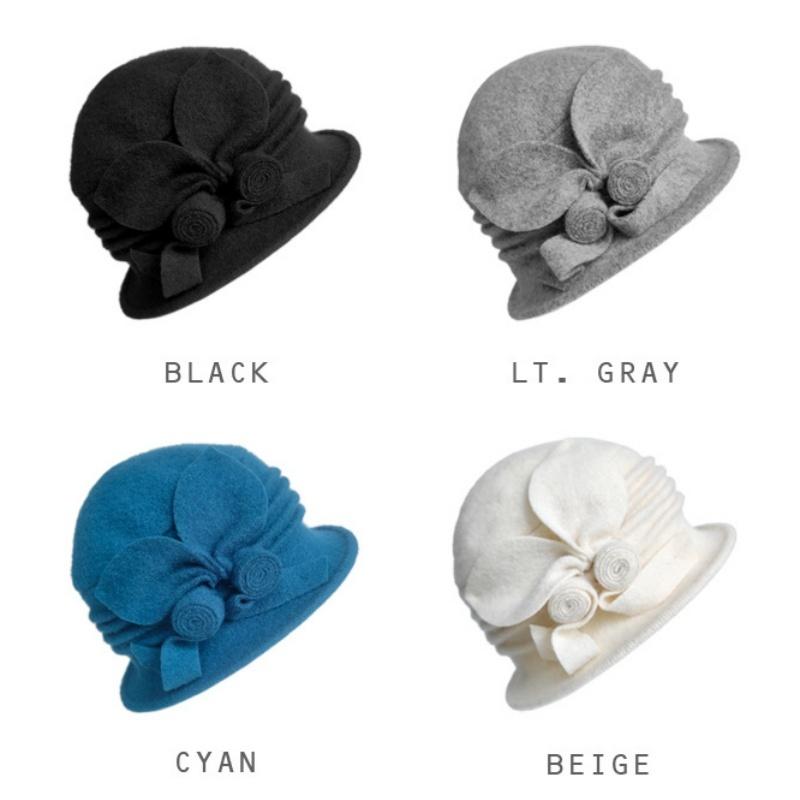 Vintage Fashion Warm Hat Elegant Flowers Decoration Girl's Cap Wool