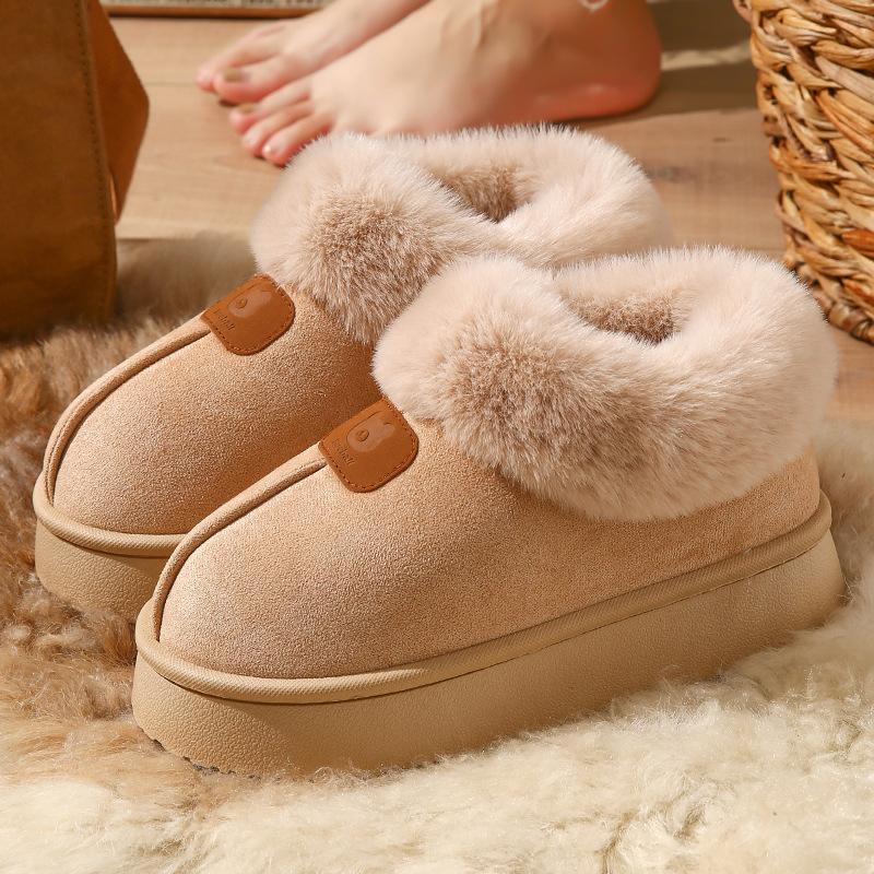 

Женские осенне-зимние теплые плюшевые домашние и уличные хлопковые туфли на толстой подошве с нескользящей подошвой 40-41 хаки