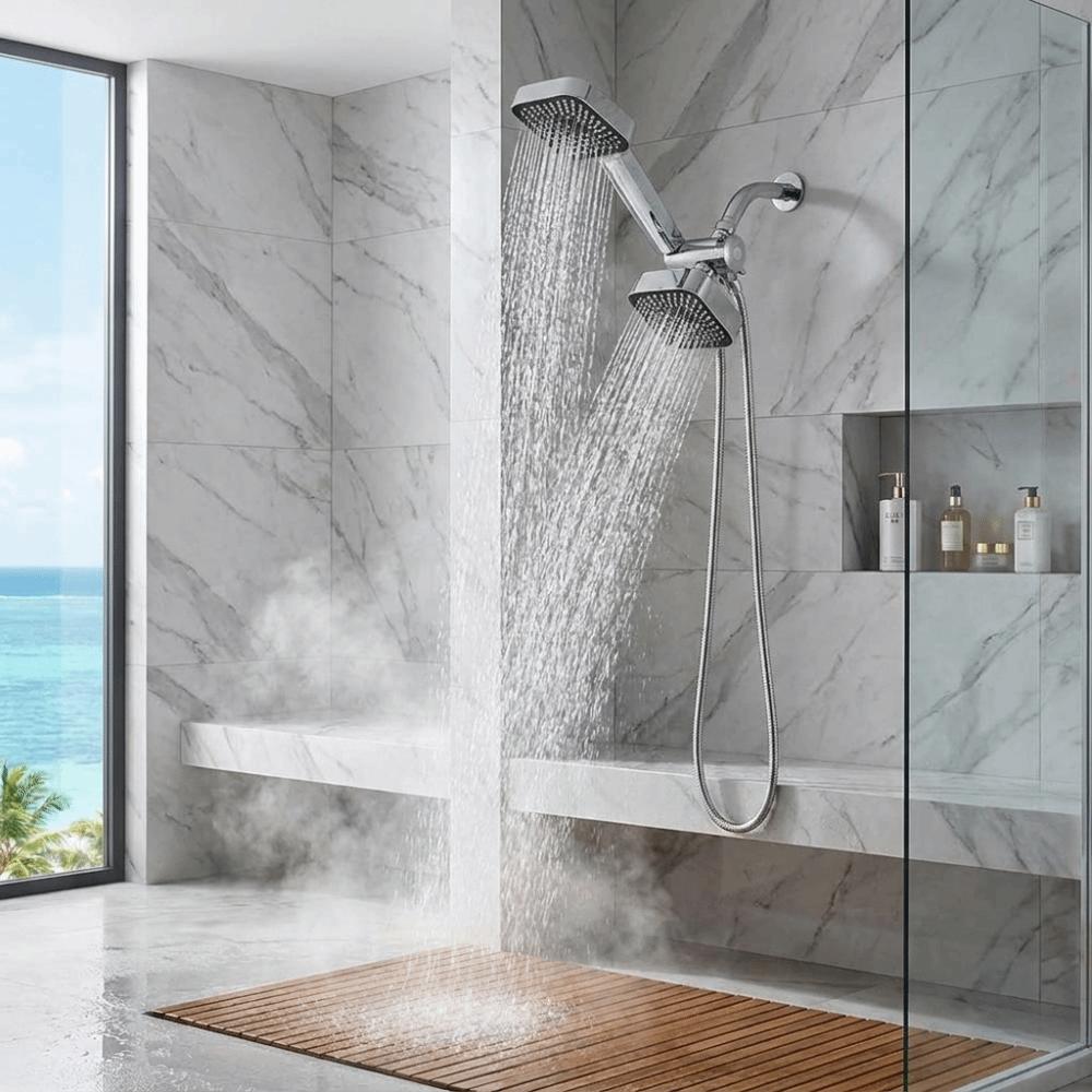 Square Design Square Handheld Shower Set Flexible Hoses Three-way Water Distributor Daily Use