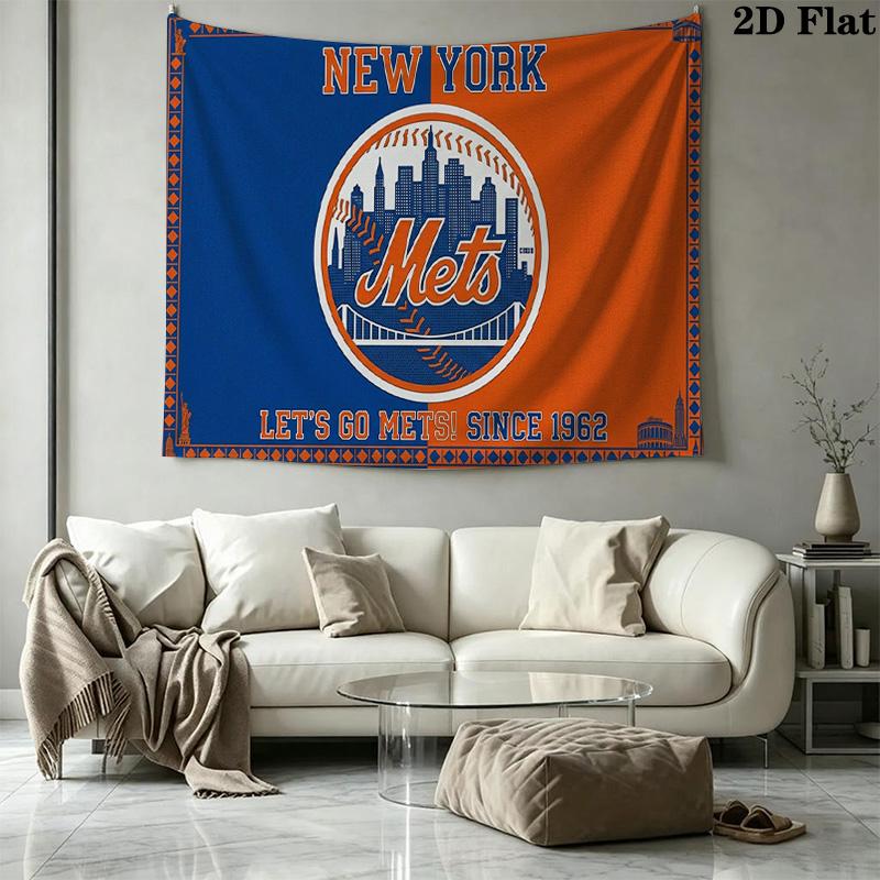 New York Mets Wandteppich Ästhetischer Wandbehang Bedruckter Stoffdecke Dekorative Wandteppiche für Schlafzimmer Wohnzimmer Heimdekoration