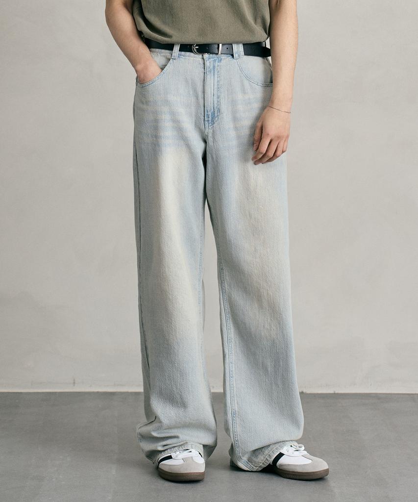 DECET [Linen Like] Linen Like Mid Rise Wide Jeans Dcpt039Iceblueb