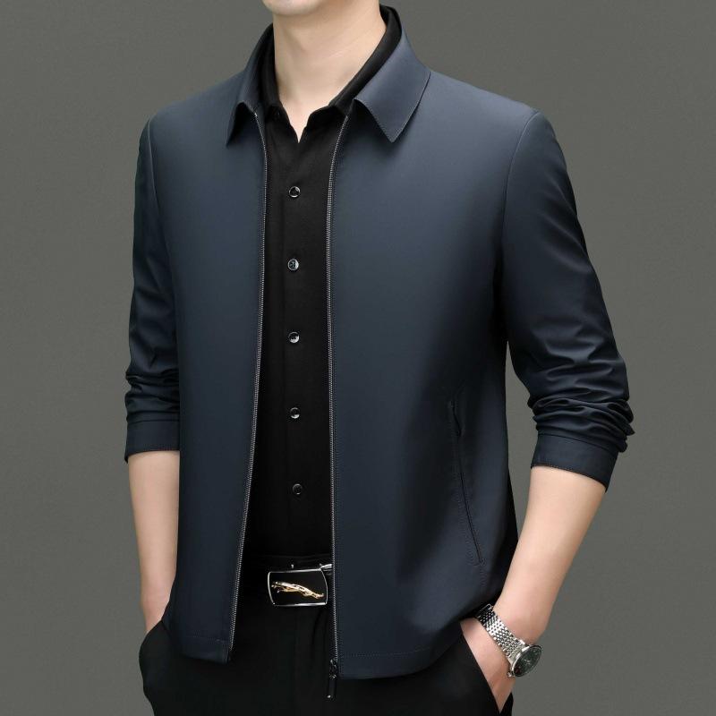 Spring and Autumn Men's Lapel Casual Thin Jacket Middle-aged Dad's Short Business Administrative Cadre Non-ironing Jacket
