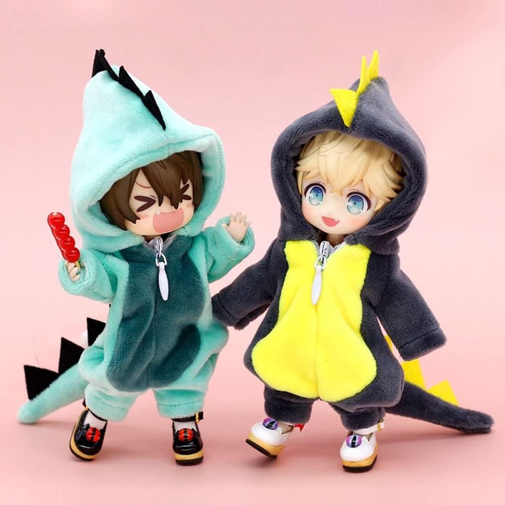 RakuliFey OB11 Dinosaur Costume Overalls for Obitsu 11cm Doll 4 Colors Cute Animal Clothing Dark Green Gift