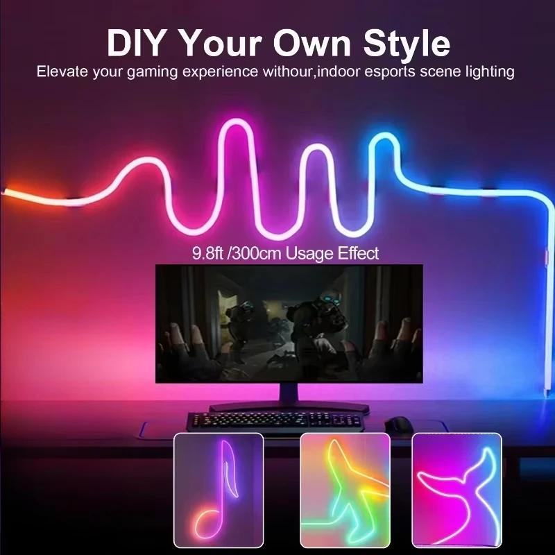 Neon LED Strip Light 1/2/3/5M Silicone Neon Rope Light Music Sync DIY APP Multicolor Chasing Strip Tape for Room Wall Decor