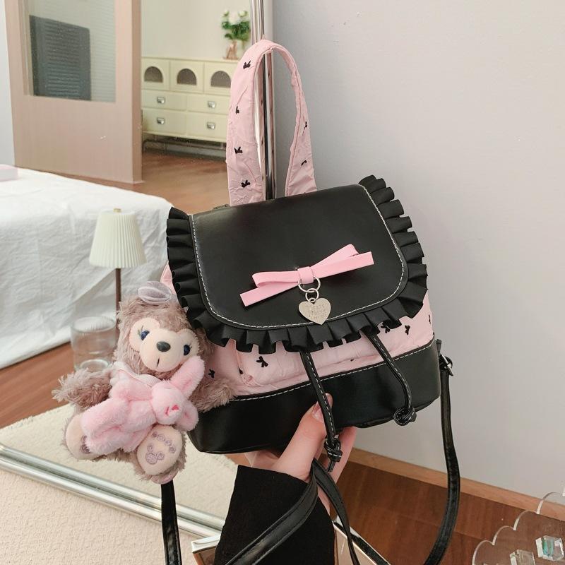 Schoolbag popular small backpack niche design sweet contrasting color premium light luxury versatile women's portable shoulder bag