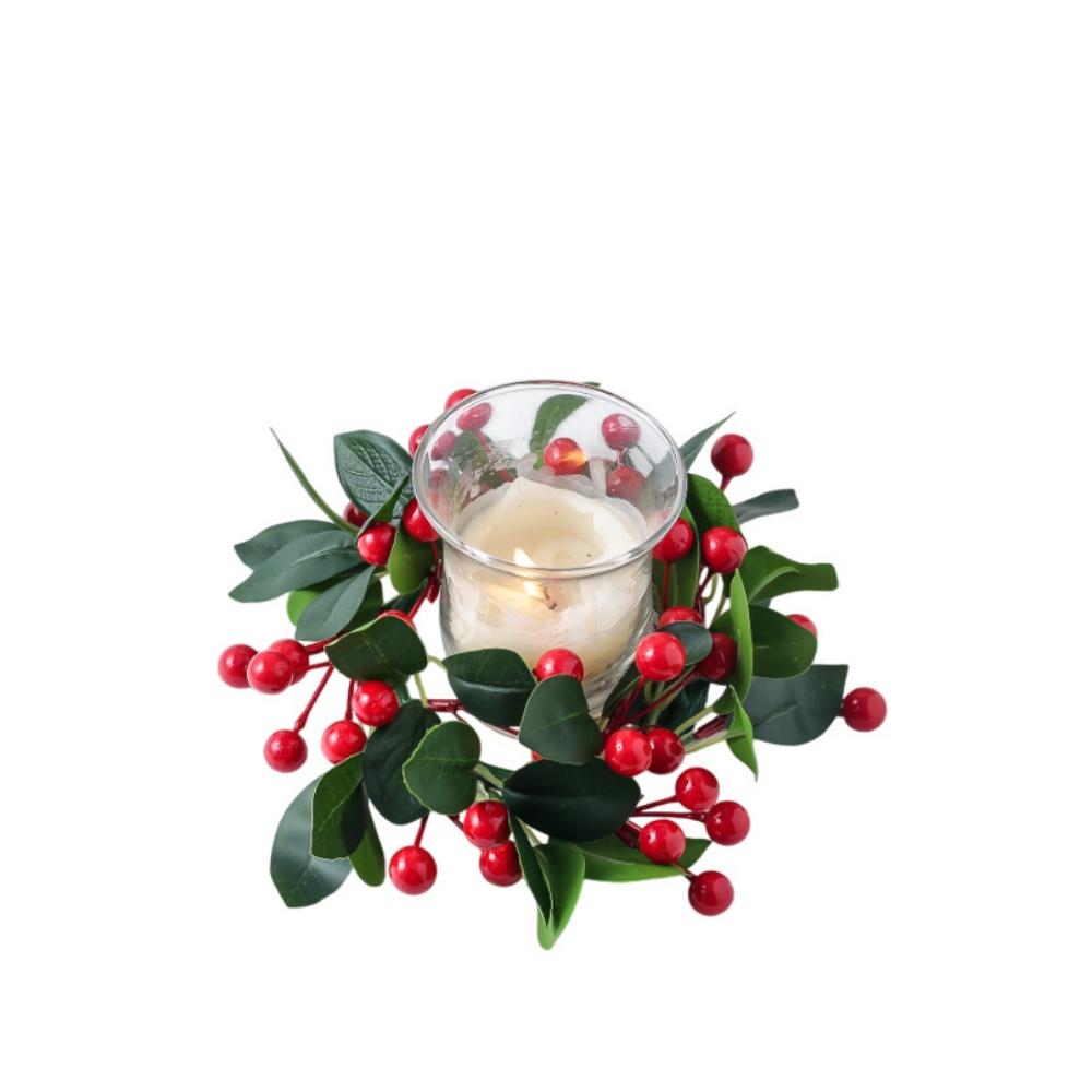 Christmas Wreath Artificial Berries Pinecone Pine Candlestick Wreaths Candle Holder Garland Home Xams Party Table Decoration
