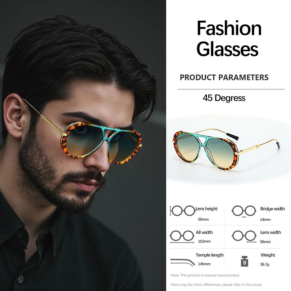 New Retro Vintage Sunglasses For Men Light Luxury Metal Frame Gradient Lens Trendy UV400 Protection