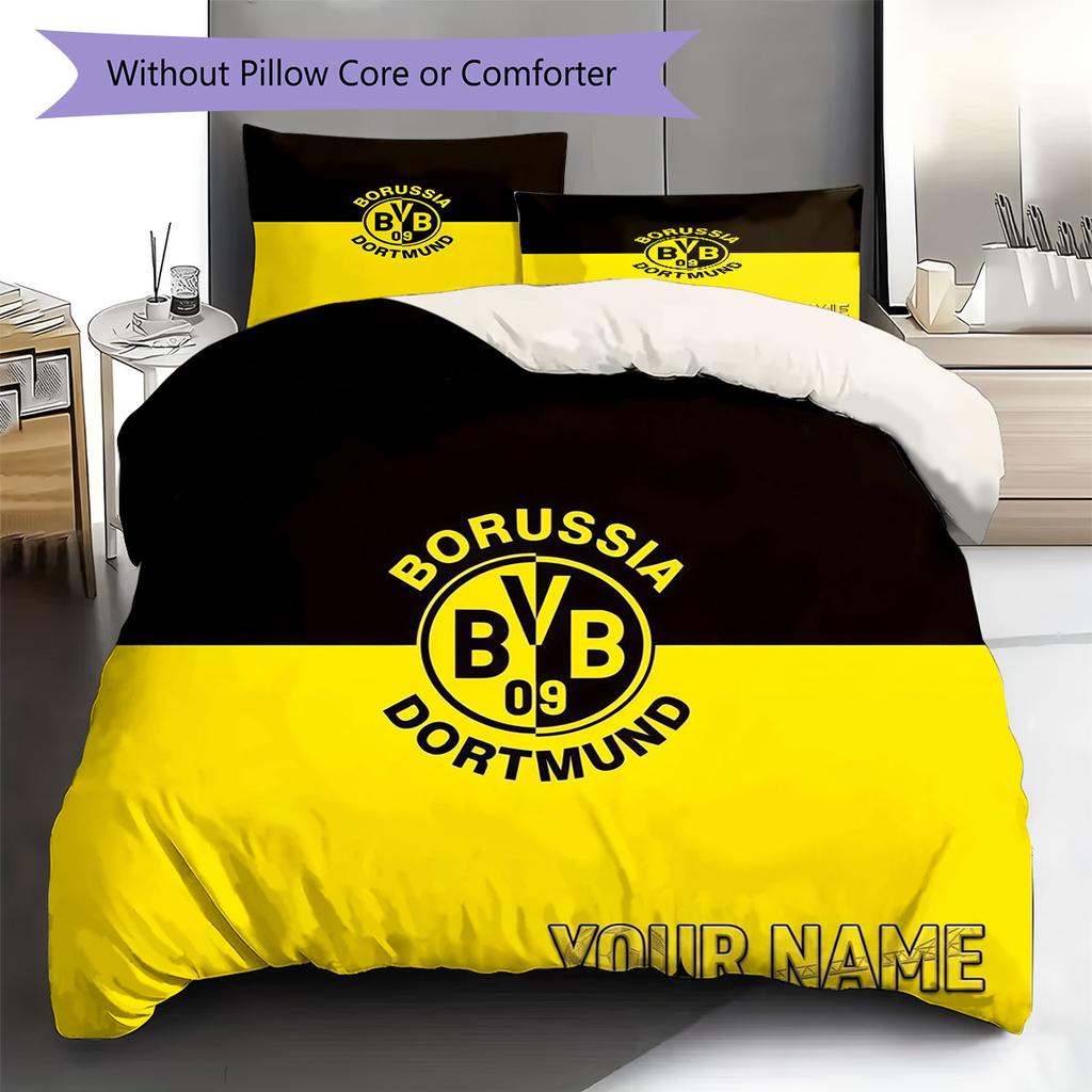 Borussia Custom Name Pattern Bedding,Quilt Set Quilt Cover Pillowcase Home Birthday Gift(1 * Duvet Cover + 2 * Pillowcase, Without Core)