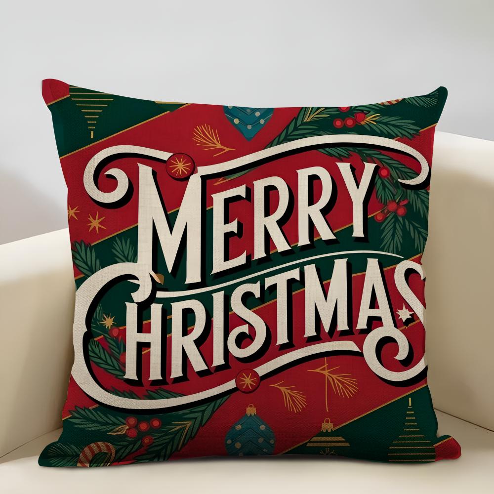 Cute Cartoon Christmas Cushion Cover Household Decoration Linen Sofa Cushion Cover: Skin-Friendly & Breathable With Invisible Zi