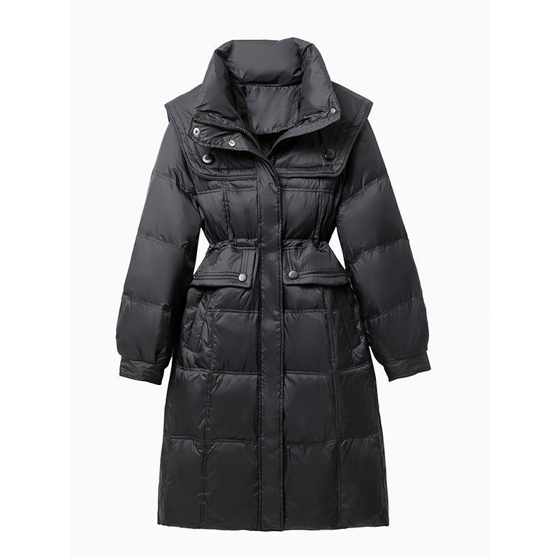 Slim-Fit and Waist-Hugging Women's Down Coat for Winter, Mid-Length Style with Thicken Navy Collar, Warm and Cozy