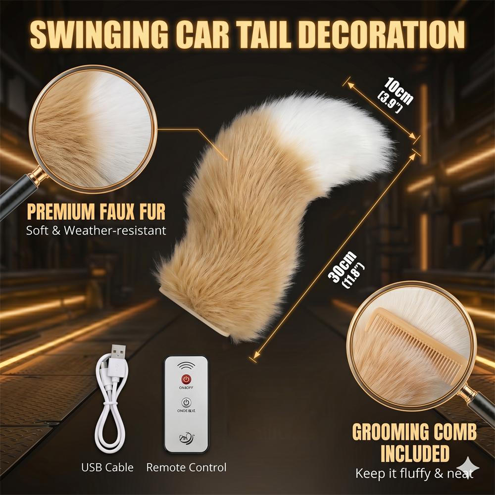 Electric Wagging Tail for Car Cute Plush Moving Auto Interior Exterior Ornament Remote Control Scooter Decor
