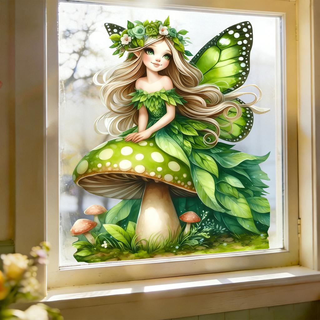 Creative Green Wing Fairy Static Cling Wall Sticker for Living Room Bedroom Study Home Decor