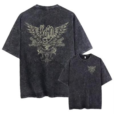 Gewaschenes Vintage-Rockband-T-Shirt „Korn Falling Away From Me“ mit Skelett-Print, Herrenmode, Gothic-T-Shirt, übergroße T-Shirts für Männer