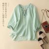 Summer Women's Embroidered V-neck Seven Quarter Sleeve T-shirt For Women