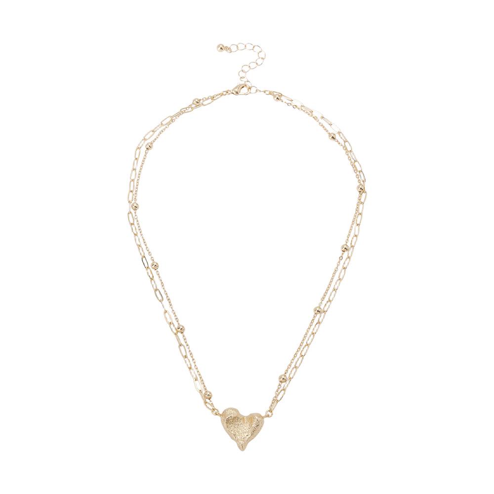 Europäische Leichte Luxus Gold Herz Matt Mehrschichtig Verstellbar Damen Halskette