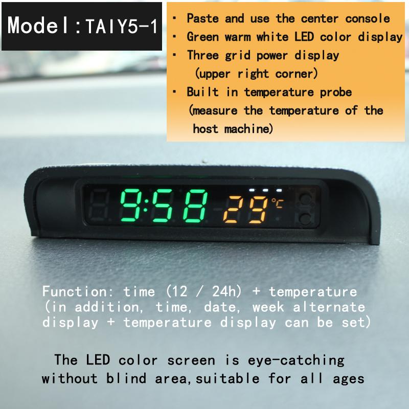 Solar Car Digital Clock Thermometer Dual Color Display Smart Switch High Precision LED Digital Clock Dashboard  Watch Accessorie