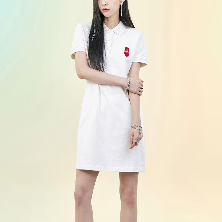 New MLB Short Sleeved Dress Women's Cream White 3FOP00723-50CRS