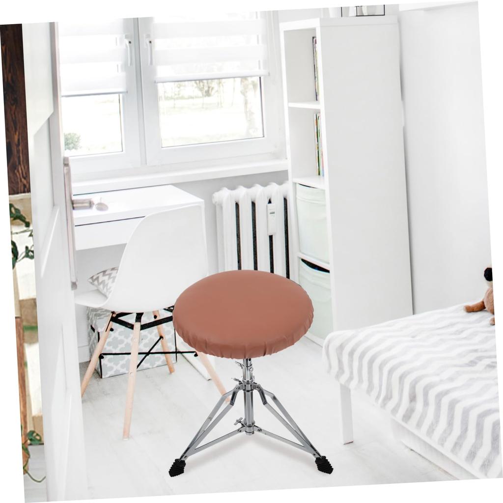 NUOLUX Round Stool Cover, Washable Leather Bar Stool Protector, Brown
