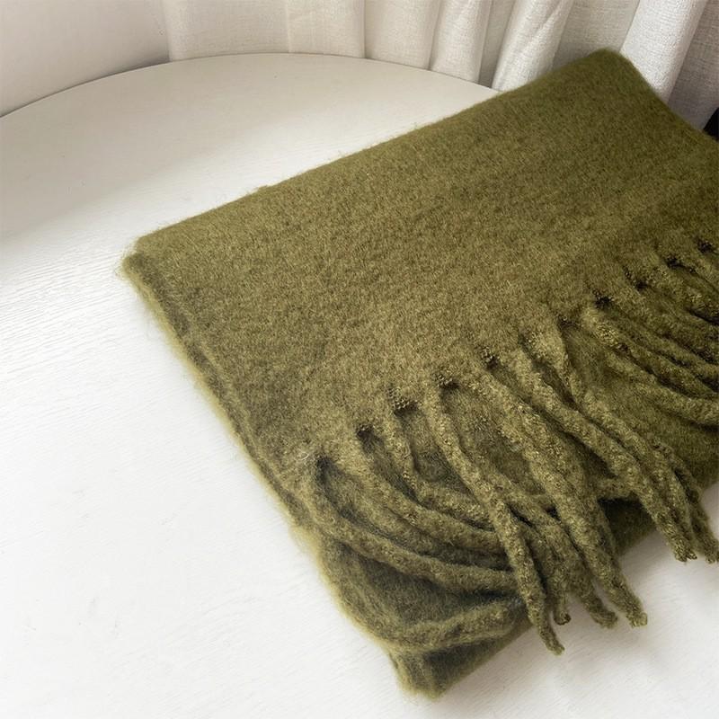 Versatile soft waxy solid color imitation cashmere fringed scarf women's winter lengthened warm thickened scarf shawl
