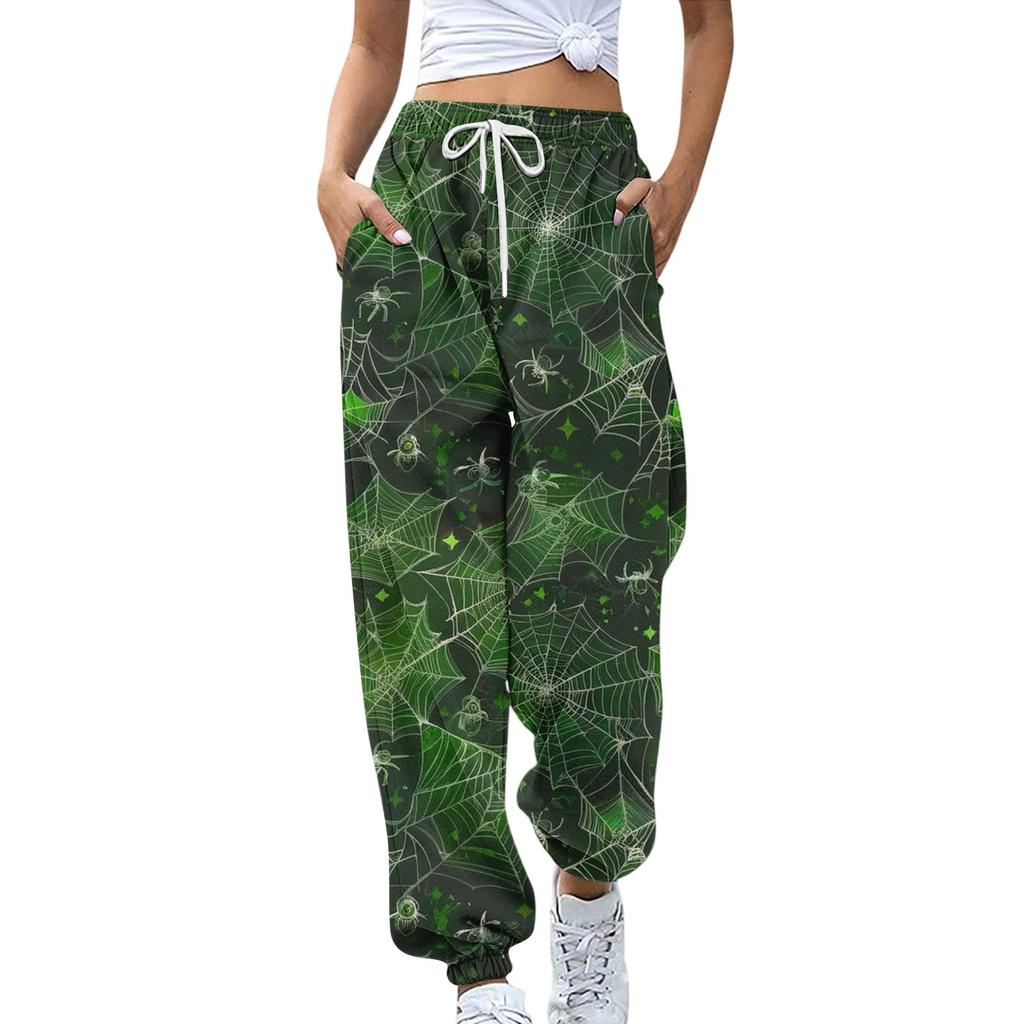 Women's Sports Pants With Pockets Fashion Halloween Print Elastic Waist Pants Casual Sweatpants Pants