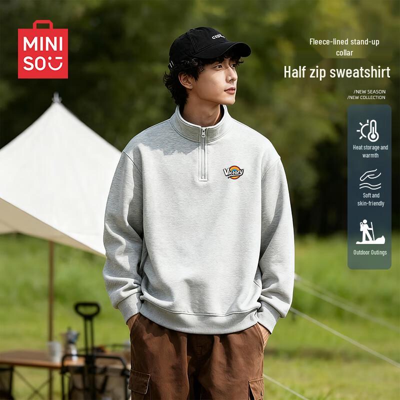 

MINISO Men s Fleece Lined Half-Zip Stand Collar Sweatshirt 3XL