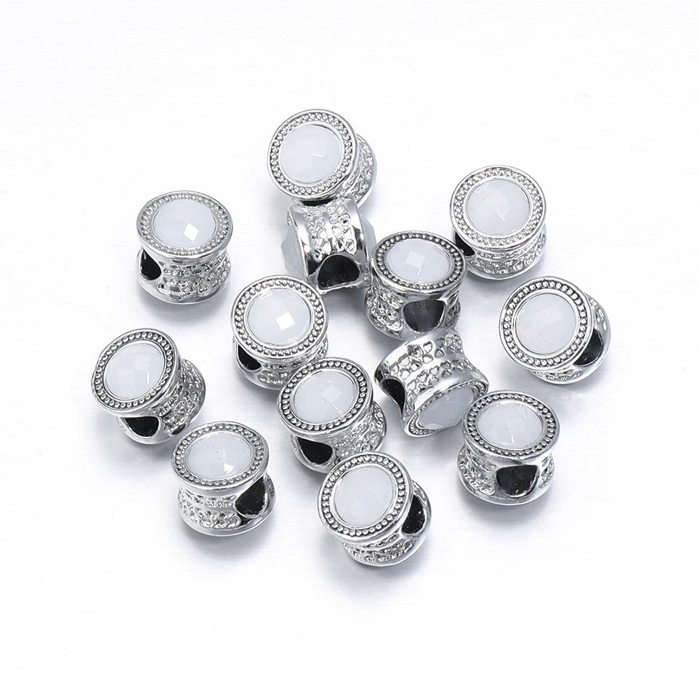 10pcs/Lot Color Alloy Rhinestone Spacer Beads Large Hole Barrel Bead for Jewelry Making DIY Charms Bracelet Hair Beads Accessory