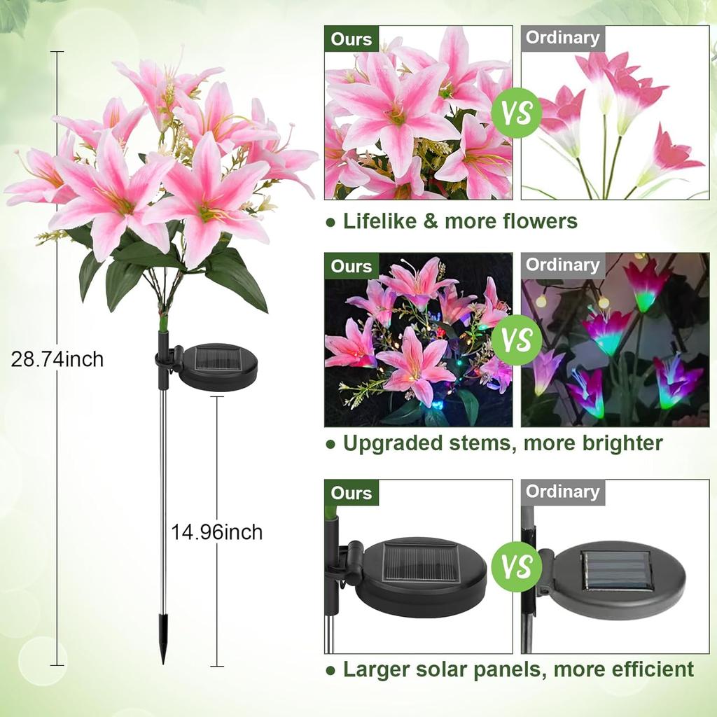 1PC Solar Garden Lights Outdoor Lily Flower Lights Solar Lilies Waterproof for Garden Decor Yard Patio, Gifts for Women Mom