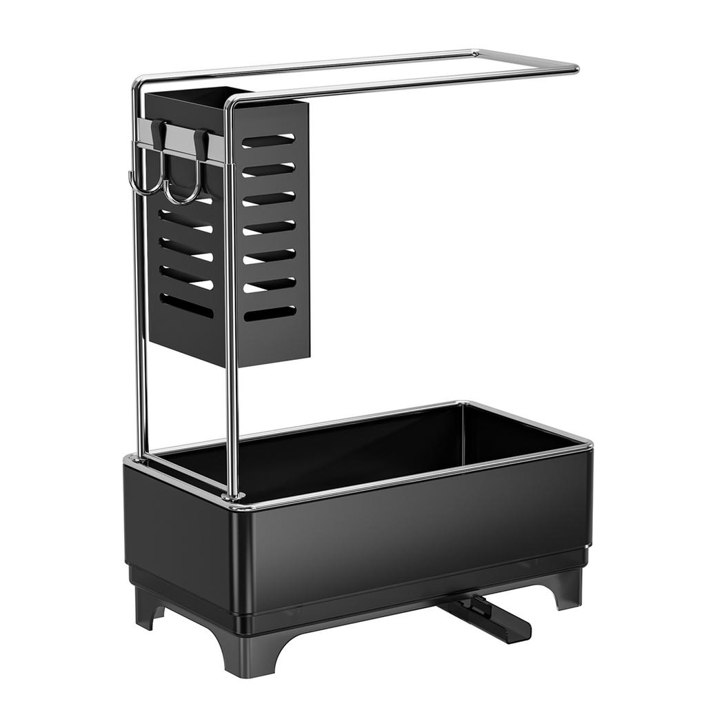 Kitchen Sink Drain Rack Sponge Holder with Soap Dispenser and Towel Bar Space Saving Design for Clean Kitchens