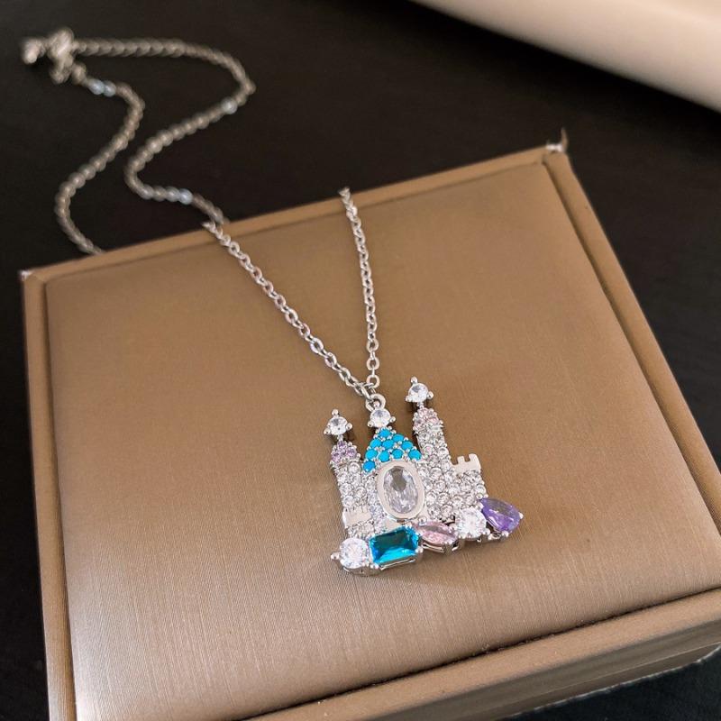 Dopamine Zircon Castle Pendant Necklace Earrings Personalized Fashionable Foreign Style Jewelry Set Light Luxury High-end Jewelry