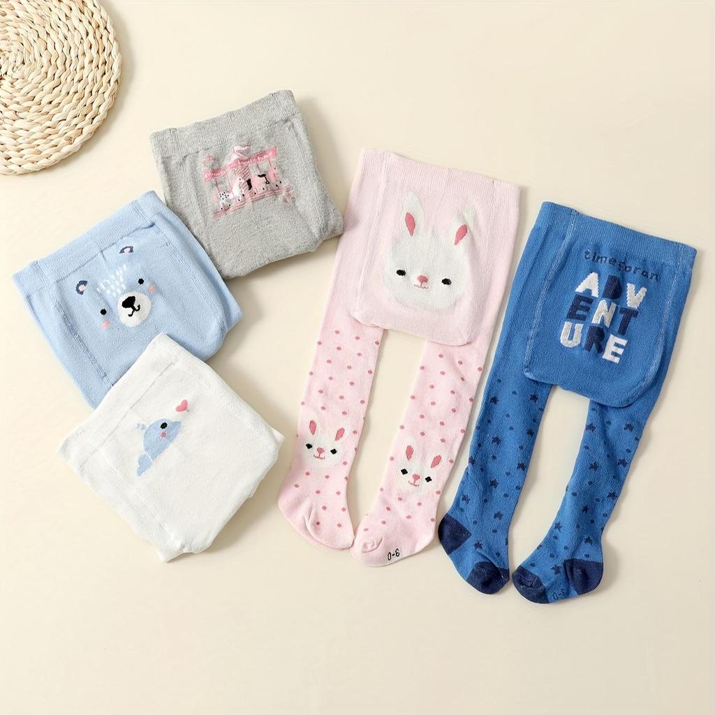 3-Pack Toddler Girls' Knitted Tights with Cute Animal Prints, Spring/Fall Cotton Blend Pants, Soft Warmth