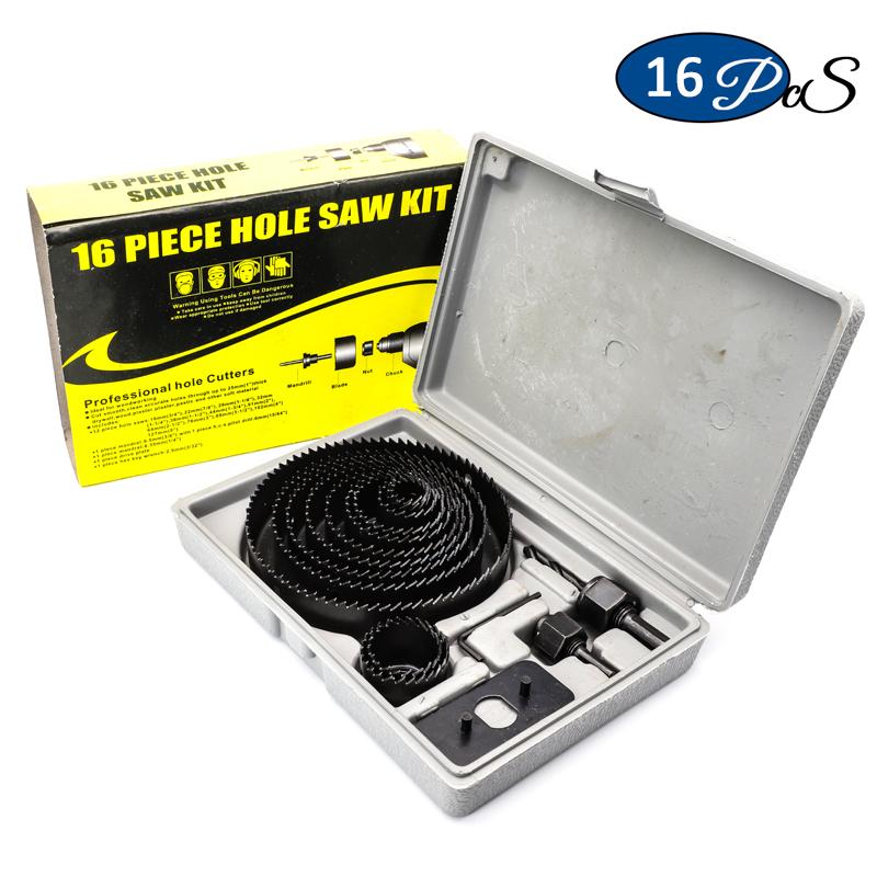 11/16pcs woodworking hole saw set drill bit carbon steel 19-127mm hole cutter set for plasterboard ceiling wood hole saw kit