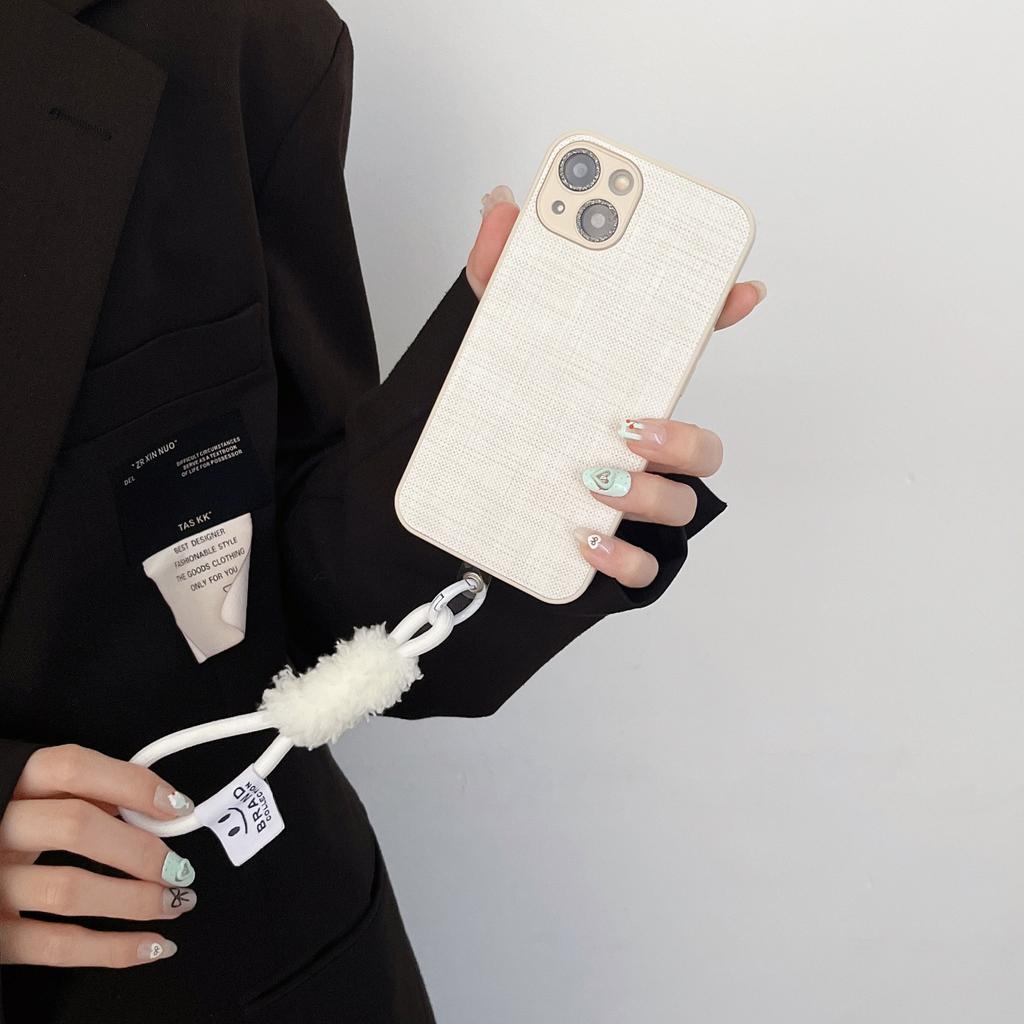 Cloth Patterned Smiley Face Wrist Strap Hanging Rope Phone Case for IPhone 16, 15 Promax Protective Case, 14 Women