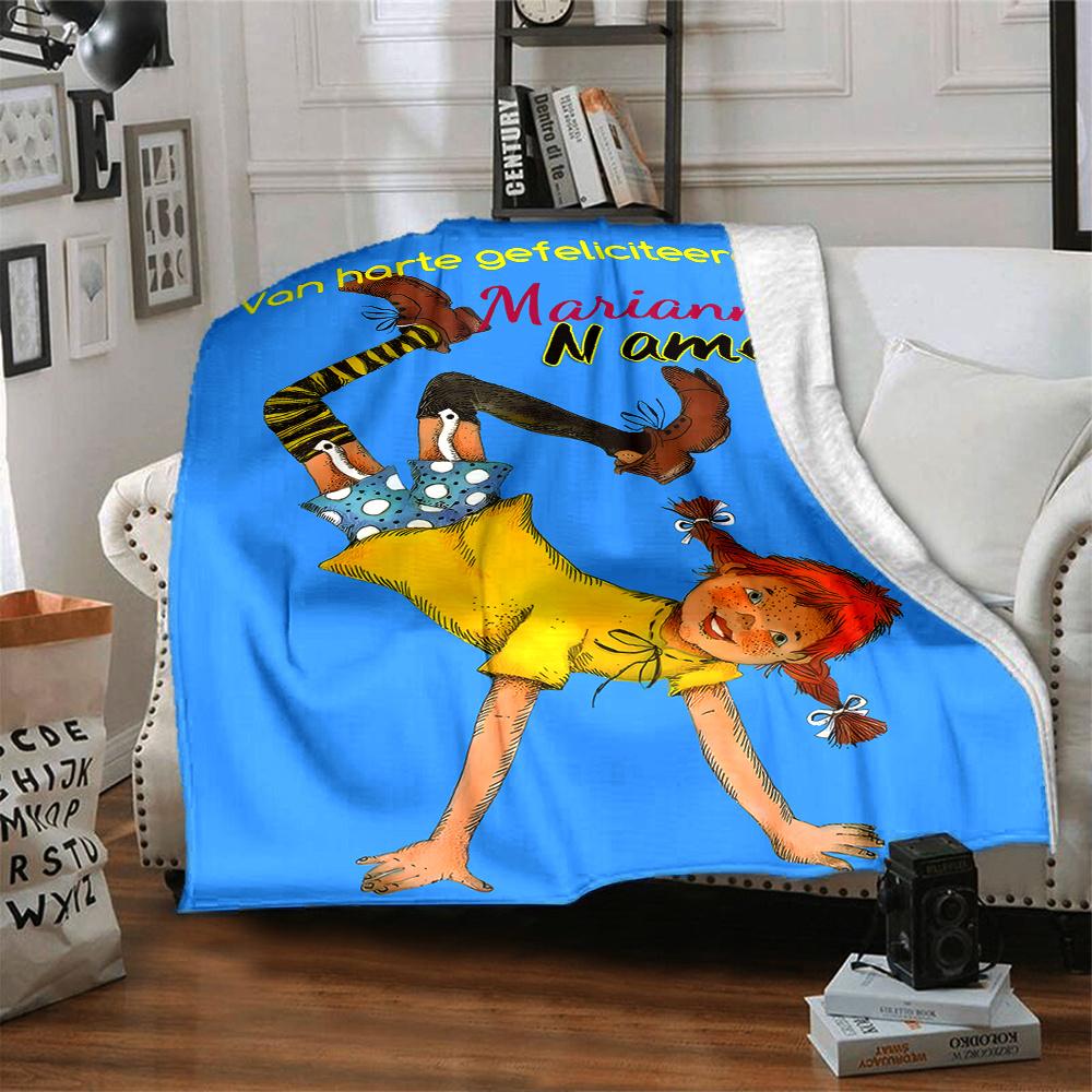 Pippi Longstocking Cartoon Girl Blanket With Customizable Name Soft And Comfortable Shawl Blanket For All Seasons Suitable For Home Travel Camping