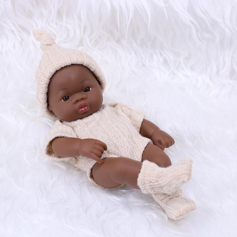 7.87 Inch Reborn Dolls Mini Black Skin Soft and Full Body Vinyl Doll Lifelike Soft Reborn Doll Washable Doll For Toys Gifts