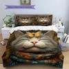 Tabby Cat  Pattern Bedding Quilt Set Quilt Cover Pillowcase Home Decoration  Gift (1 * Duvet Cover + 2 * Pillowcase, Without Core)
