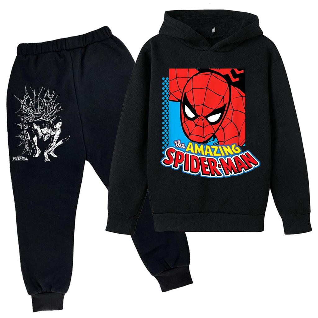 Kids Printed Hoodie and Sweatpants Set Long Sleeve Loose Fit Pullover Outfit for Boys and Girls