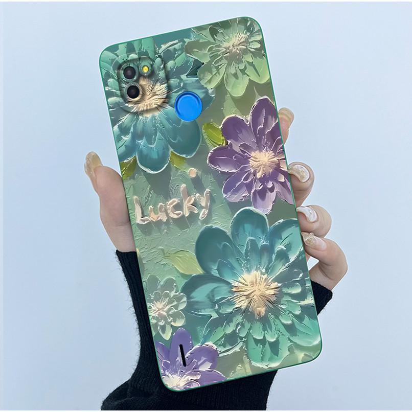 For Tecno Pop 4 Lte Case Liquid Silicone Fashion Simplicity Oil Painting Floral Back Cover For Techno Pop4 Air Phone Case BC1s