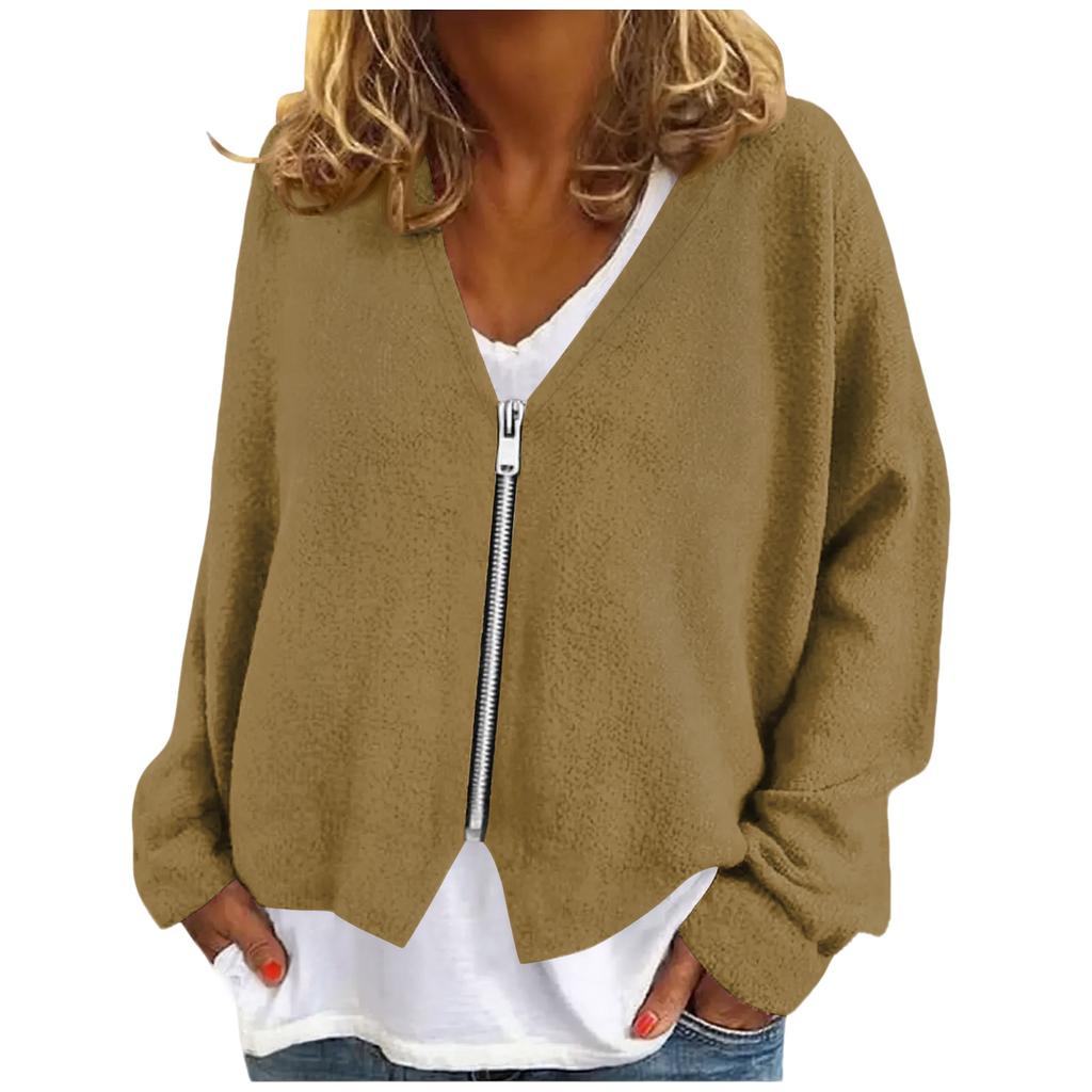 Womens Zip Up Sweaters Sweatshirts Long Sleeve Oversized Jackets Soft Casual Loose Tunic Tops
