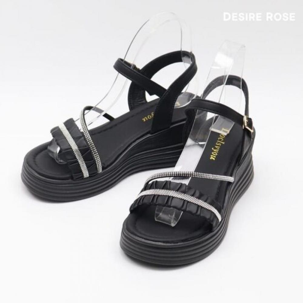 Desire Rose Women Cubic Strap Wedge Heel Sandal 6cm
