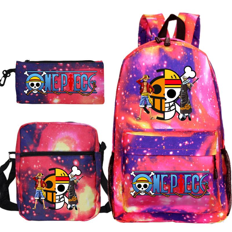 ONE PIECE Luffy Peripheral Student School Bag Three-piece Youth Backpack Shoulder Bag Pencil Case
