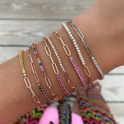 Paper Clip Splicing Zircon Bracelet Women'S Light Luxury 2.5Mm Full Diamond Jewelry